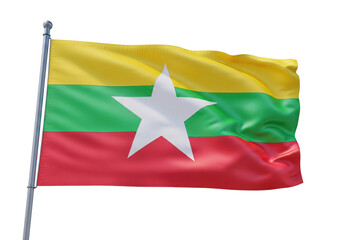 Myanmar national flag flying, transparent background