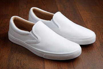 White Slip-On Shoes on Wood | volcanic eruption