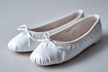 Pair of elegant white ballet flats with ribbon ties. Closeup. | volcanic eruption