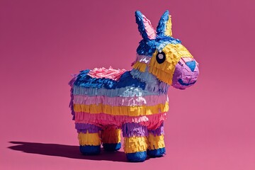 Colorful donkey pinata against a pink background, studio shot | volcanic eruption