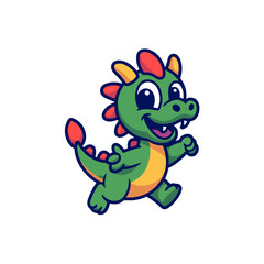 Obraz premium Playful green dragon mascot character running with a cheerful expression 