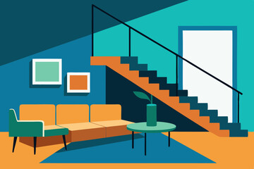 modern living room with red sofa