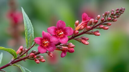 Obraz premium Close-up of vibrant magenta flowers on a stem.