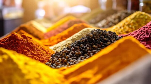 Aromatic Spice Extravaganza: Vibrant Colors and Textures of Culinary Ingredients