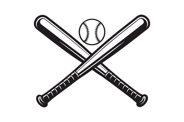 Classic Vector Icon of Crossed Baseball Bats, Sports Equipment Design, Game Day Illustration, Athletic Gear Graphic