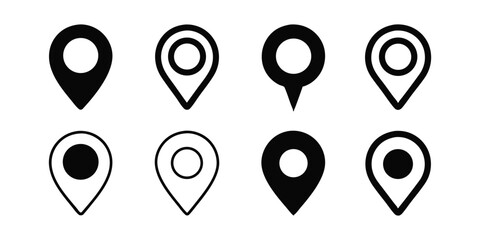 Map Pin Vector Silhouette Set for Navigation Design Projects