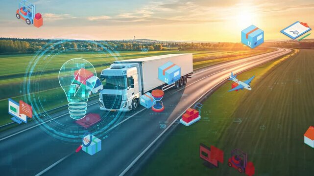 AI technology Futuristic Technology Autonomous. Global Logistics international delivery concept,  logistic and supply chain network distribution container Ship running for export import to customs
