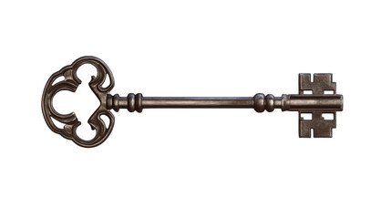 old rusty key on white background