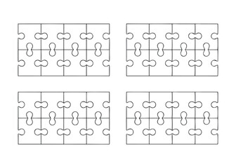 Minimalist Black Vector Outline Icon Set of Puzzle Pieces for Teamwork Concepts, Problem-Solving Designs, and Creative Graphic Projects