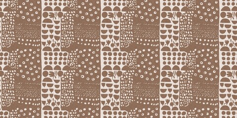 Calm scribble shape minimal shape seamless border pattern. Gender neutral baby nursery natural brown linen banner background. Scandi style sketch doodle wash tape edging trim. 