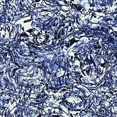 Dye wash indigo blue textur fabric effect background, Seamless glitch patched pattern in masculine Japanese block print style. 