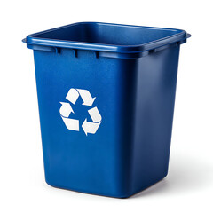 Blue Plastic Recycling Bin with Recycle Symbol waste disposal