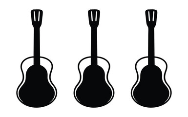 Black Silhouette Guitar Trio Vector Icon Set for Music Design Projects