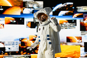 Space man on a deep space mission surrounded by stars and the vast galaxy, showcasing science and...