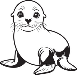 Playful Seal Illustration: This charming illustration captures the essence of a young seal, sitting upright with its flippers extended.