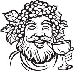 Wine God Bacchus Cartoon: A cheerful cartoon depiction of Bacchus, the Roman god of wine, adorned with a grapevine crown and raising a goblet of wine.