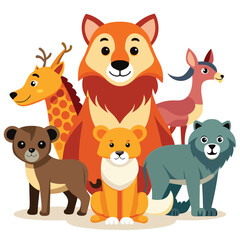 Fototapeta premium Cute Wild Animal Group - Cartoon Illustration