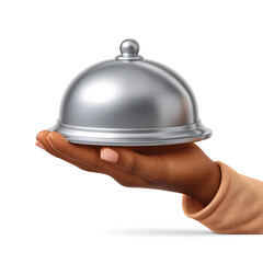 Fototapeta premium Cartoon Hand Holding Silver Food Dome Light Peach Skin Tone