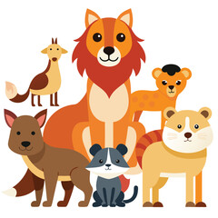 Fototapeta premium Cute Wild Animal Group - Cartoon Illustration