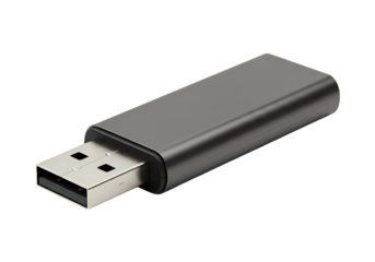 Gray USB Flash Drive Data Storage Device isolated on transparent background
