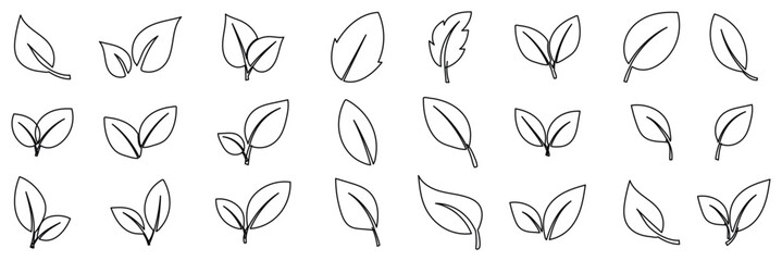 Leaf Line Icon Set - Elegant, Simple, and Versatile Leaf Designs with Various Lines Widths. Leaf Line Icon Vector Illustration Minimalist Nature Design. leaf icon flat trendy. leaf outline icon vector