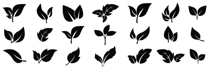 Fototapeta premium Green leaf icons set. Leaves icon set. Collection green leaf. Elements design for natural, eco, vegan, bio labels. Flat Green Leaf Icon Set, Eco, Bio, Vegan Symbols for Nature and Organic Design. 