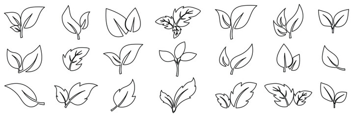leaf line icon set. Leaf line icons. Vector illustration include icon botany, herbal, ecology, bio, organic, vegetarian, eco, fresh, nature outline pictogram for flora. EPS 10. 