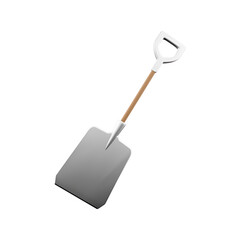 A shovel with a metal blade and wooden handle, used for digging or moving materials.