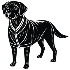 Black Labrador in Coat - Stylized Dog Illustration