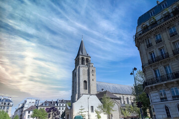 Paris, the Saint-Germain-des-Pres church, beautiful facade place du Quebec
