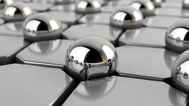 Metallic Spheres in a Hexagonal Grid: An intriguing close-up captures the mesmerizing interplay of polished metal spheres arranged atop a tessellating hexagonal grid.