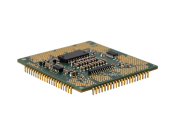 Closeup of a Microprocessor Circuit Board isolated on transparent background