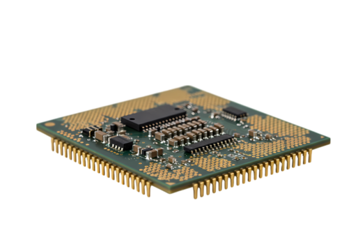 Closeup of a Microprocessor Circuit Board isolated on transparent background