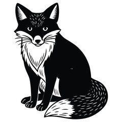 Black and White Fox - Stylized Animal Illustration