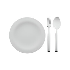 A simple table setting featuring a white plate, fork, and spoon, ideal for dining.