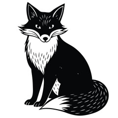 Black and White Fox - Stylized Animal Illustration