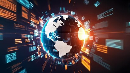 Global digital data is being processed and transferred around planet earth, creating a futuristic and technological visualization of worldwide communication - Powered by Adobe