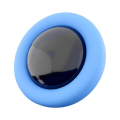 A blue circular button with a glossy black center, designed for digital interfaces or applications.