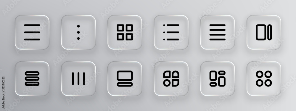Aufkleber collection of app interface icons as liquid glass vector, user friendly design set for modern digita