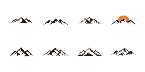 Vintage Mountain and Sun Silhouette Vector Logos – Outdoor Adventure Icon Pack
