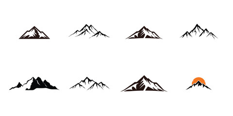 Set of Mountain and Sun Silhouette Vector Logos – Minimal Nature Icon Pack


