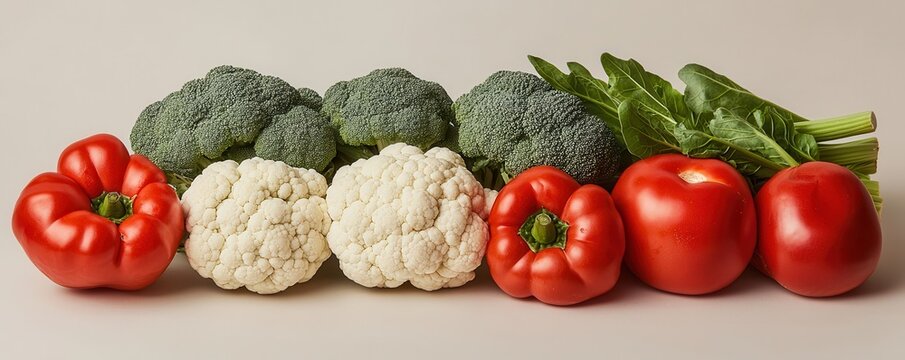World vegetarian day with health and vegetables idea. Fresh vegetables including cauliflowers, broccolis and Bell peppers on display.
