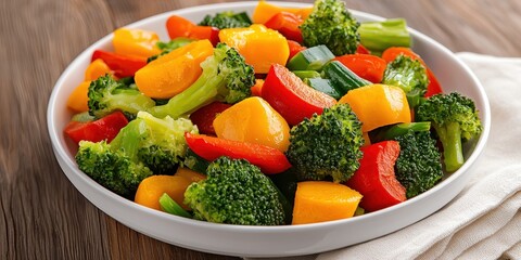 World vegetarian day with health and vegetables idea. Colorful mixed vegetables salad in a bowl on a wooden table.