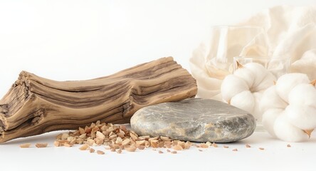 Still Life Photography with Natural Elements Wood Stone Cotton and Seeds
