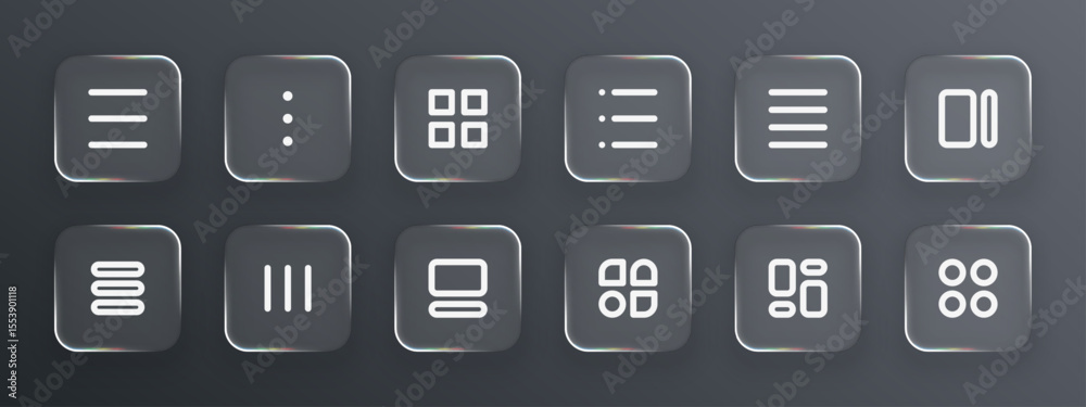 Poster Liquid glass vector icons for user interface design. Abstract set of modern UI symbols. Digital buttons for web or mobile application.