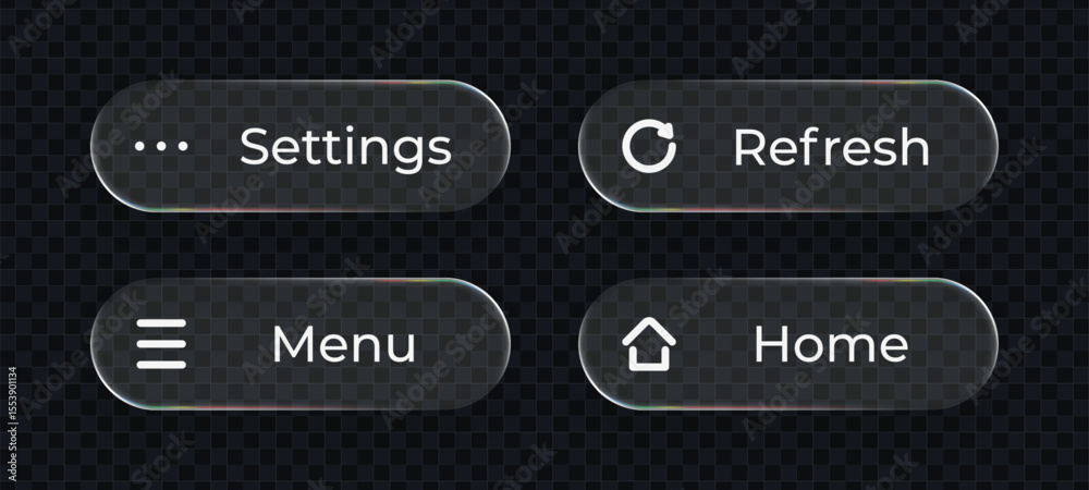 Poster Liquid glass interface with settings, refresh, menu, and home buttons for modern user experience design element
