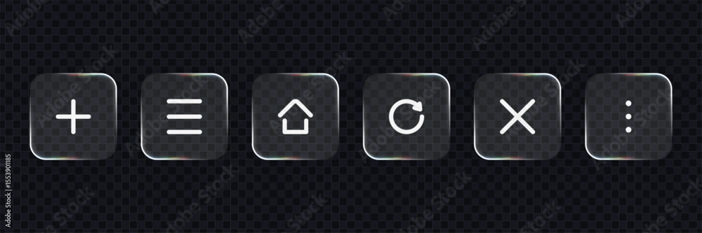 Poster Set of liquid glass vector icons. Modern ui gradient vector glassmorphism elements. Frosted menu buttons for graphic design.