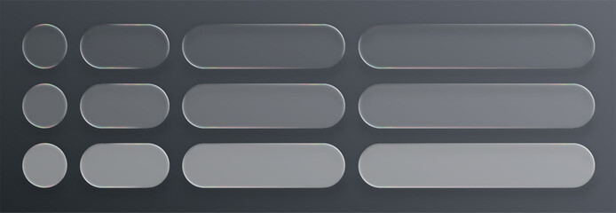 Grey glass mousedown button set. Flat design interface element. Graphic design template for website, game.
