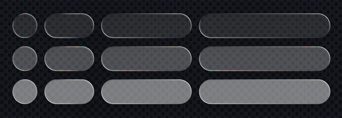 Obraz na płótnie Canvas Set of liquid glass vector elements. Liquid glass concept vector. Plastic frame mock up and glass plate for button and banners.