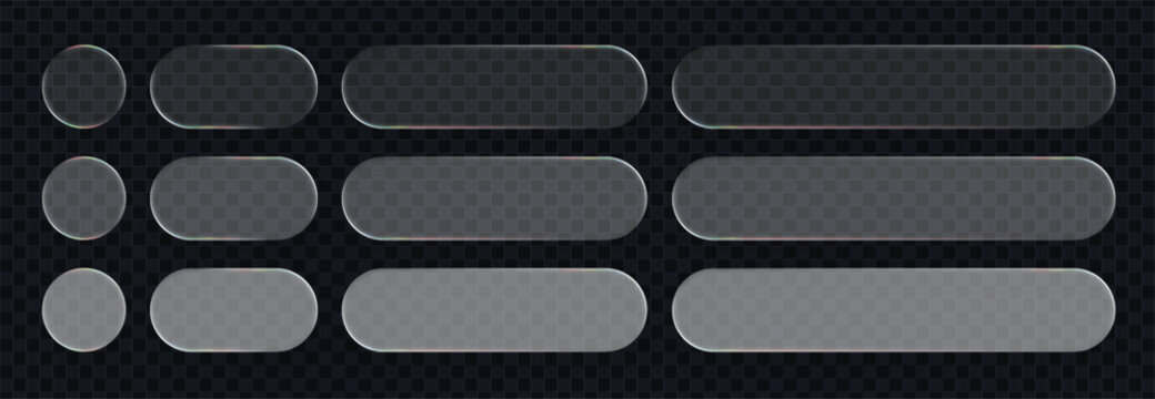 Set of liquid glass vector elements. Liquid glass concept vector. Plastic frame mock up and glass plate for button and banners.